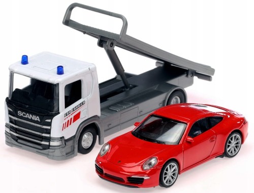 Ciężarówka Laweta Scania + model auta osobowego Welly