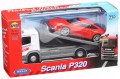 Ciężarówka Laweta Scania + model auta osobowego Welly