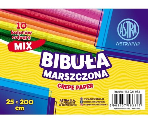 Astra BIBUŁA MARSZCZONA zestaw MIX 10 kolorów 25cmX200cm