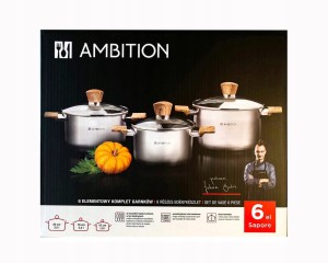 Zestaw garnków Ambition SAPORE stal nierdzewna 6 el.