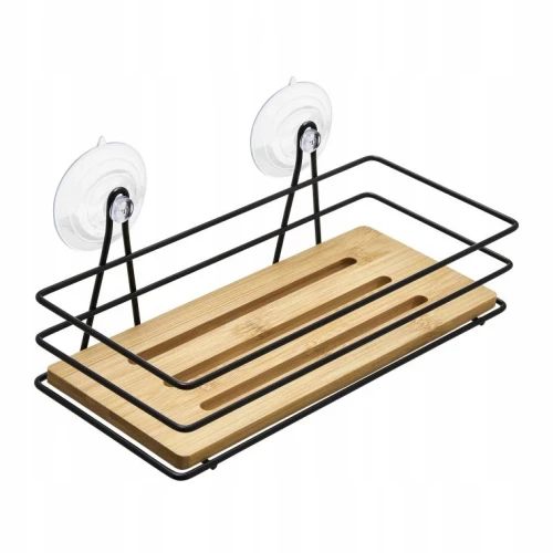 Półka łazienkowa pojedyńcza Scandic Bambus - czerń. Przyssawki